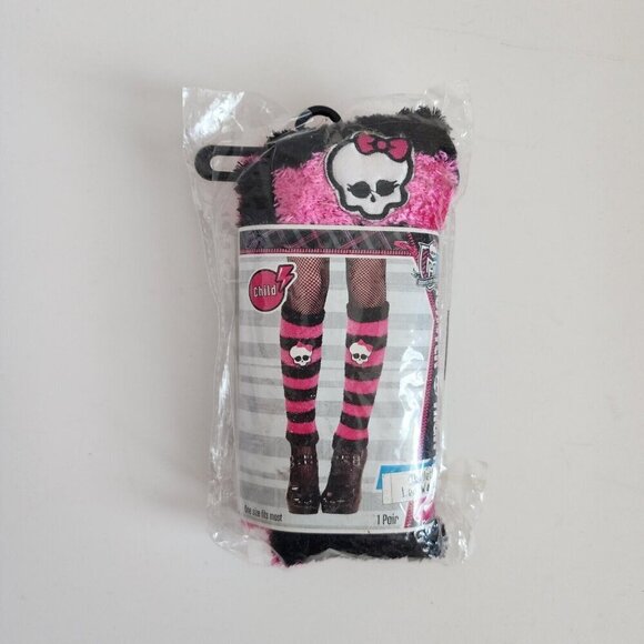 NEW Monster High Skullette Frankie Stein Black/Pink Striped Leg Warmers Child - Picture 2 of 5